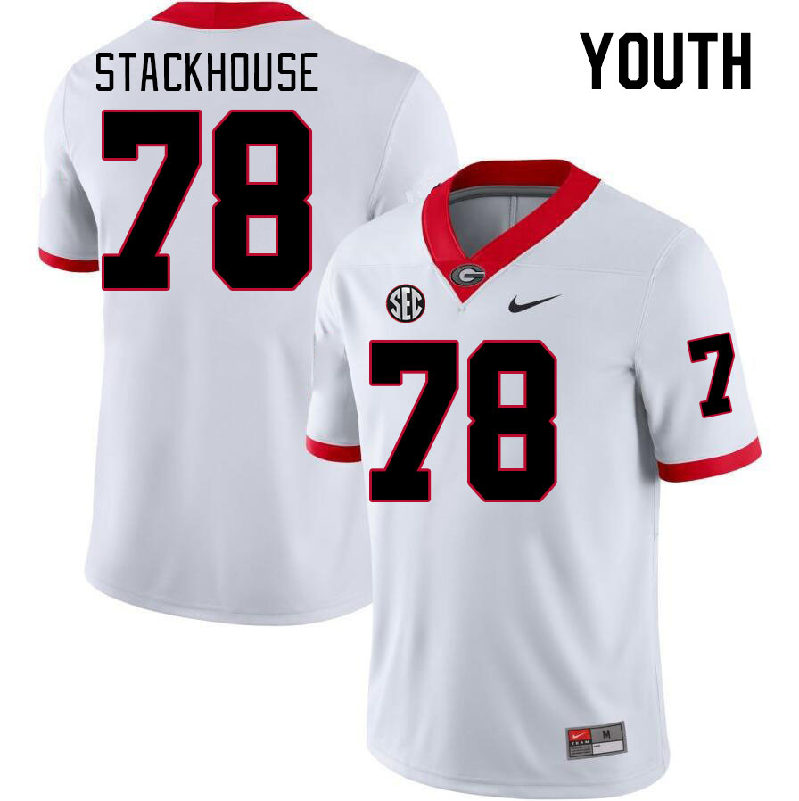 Youth #78 Nazir Stackhouse Georgia Bulldogs College Football Jerseys Stitched-White - Click Image to Close